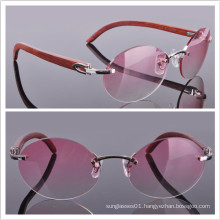 Wood Arms Rimless Glasses Pink Lens